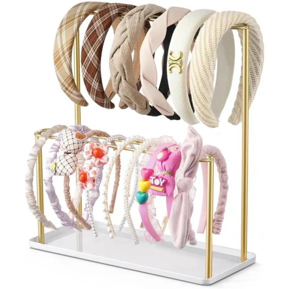 Headband Holder Organizer Metal 2-Tier with Tray: Hair Accessories Display